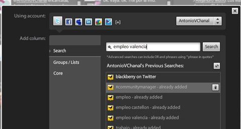TweetDeck para controlar nuestras búsquedas de empleo